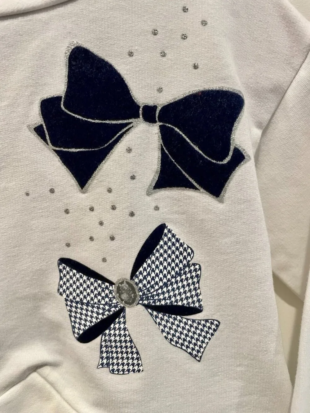 Mayoral Off-White & Navy Blue Bow Sweatshirt Dress Set - Sz 2.